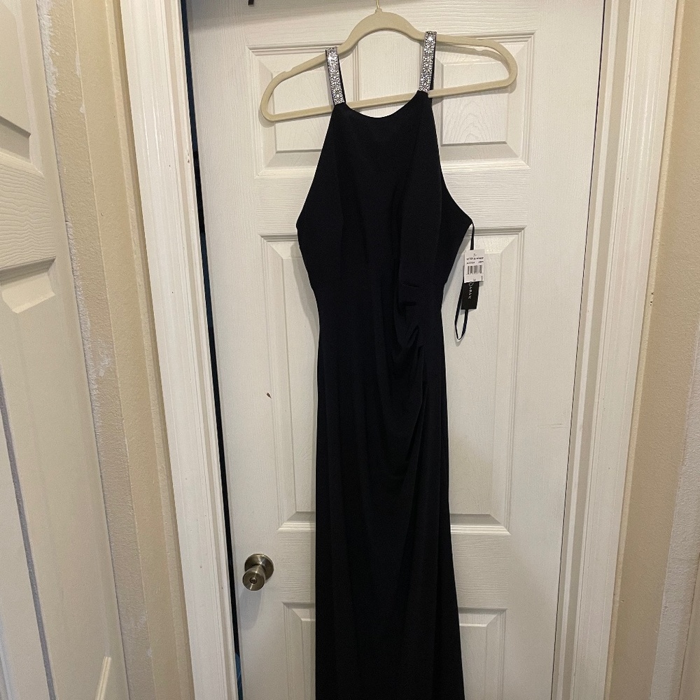 Betsy and Adam ruched stretch knit long gown size 12